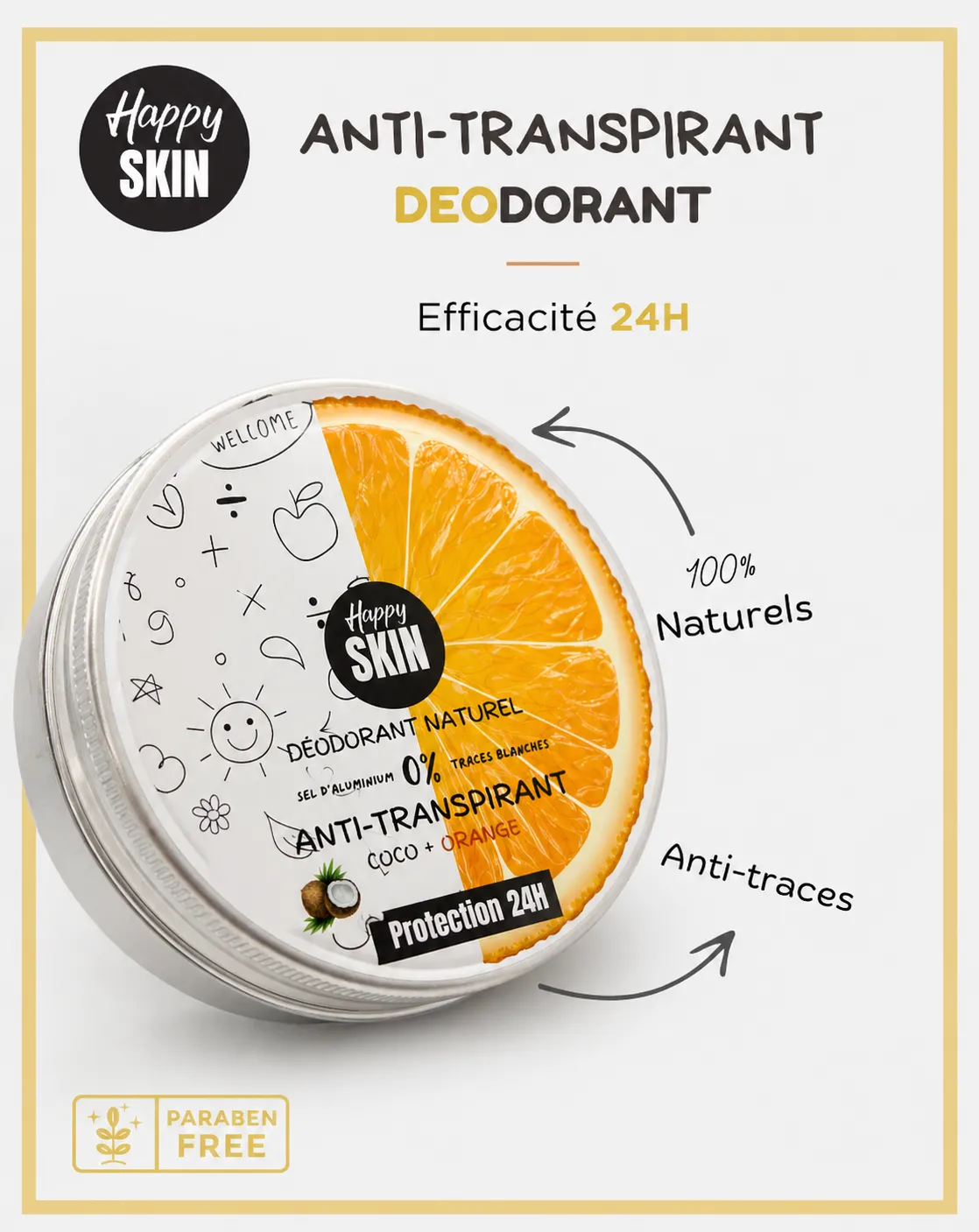 Déodorant Naturel Ι Anti-Transpirant Efficacité 24H Sans Sel Aluminium