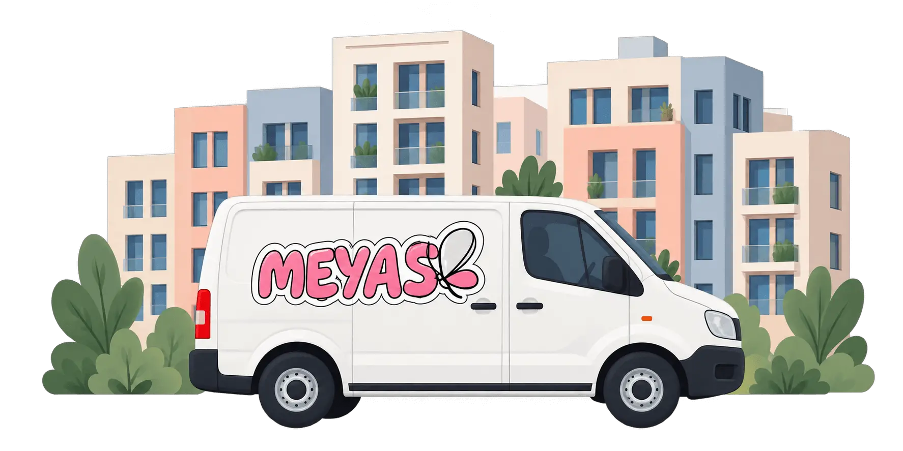 Camion MEYAS devant des immeubles modernes au Maroc.